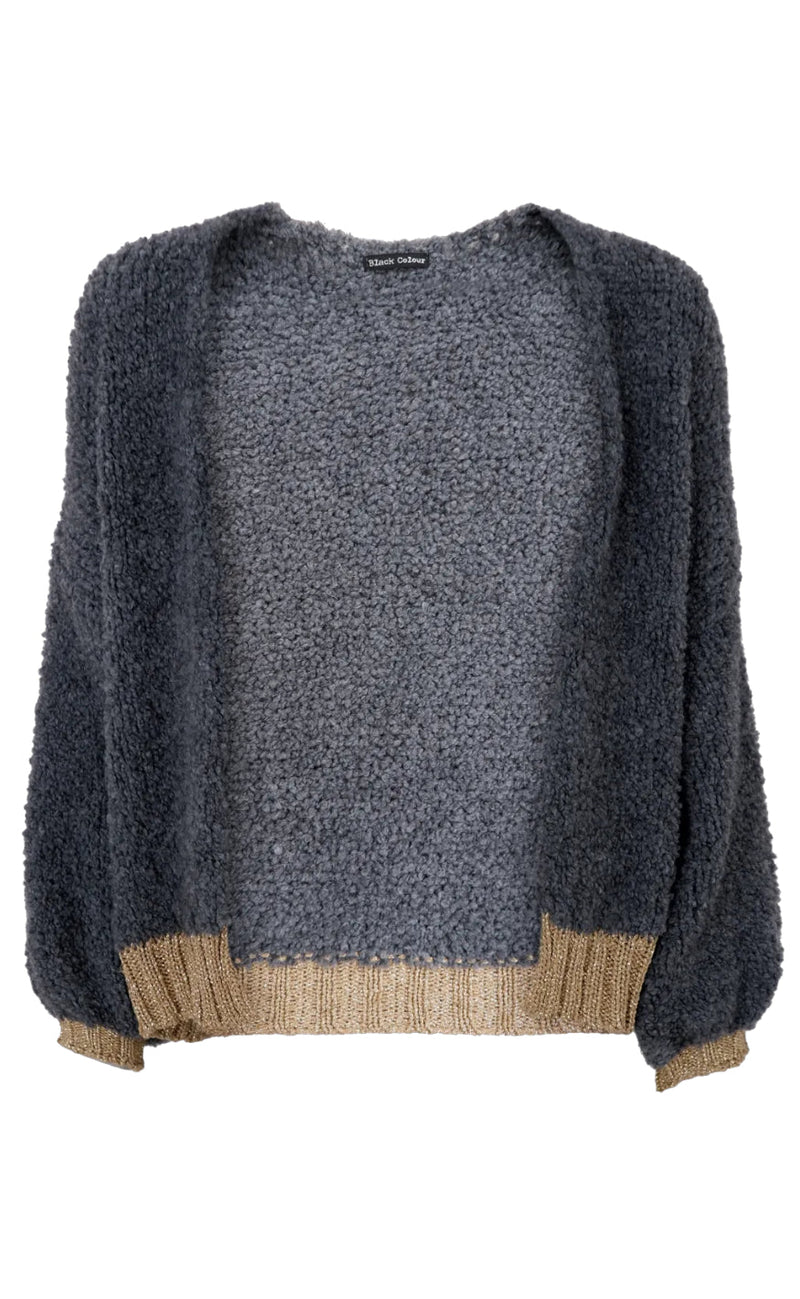 Black Colour Cardigan - Teddy - Grey