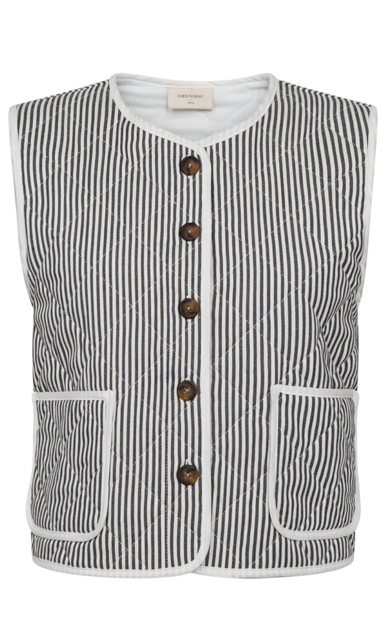 Freequent Vest - Mella - Medieval Blue W. Off-White