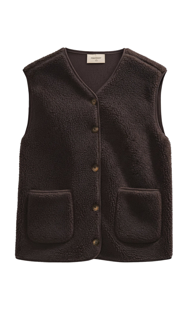 Freequent Vest - Teddy - Coffee Bean