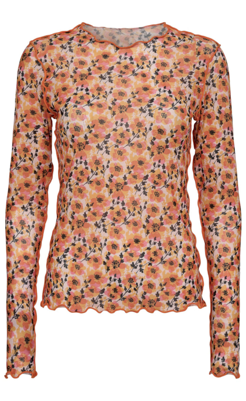 Liberte Bluse - Mesh - Orange Pink Black Flower