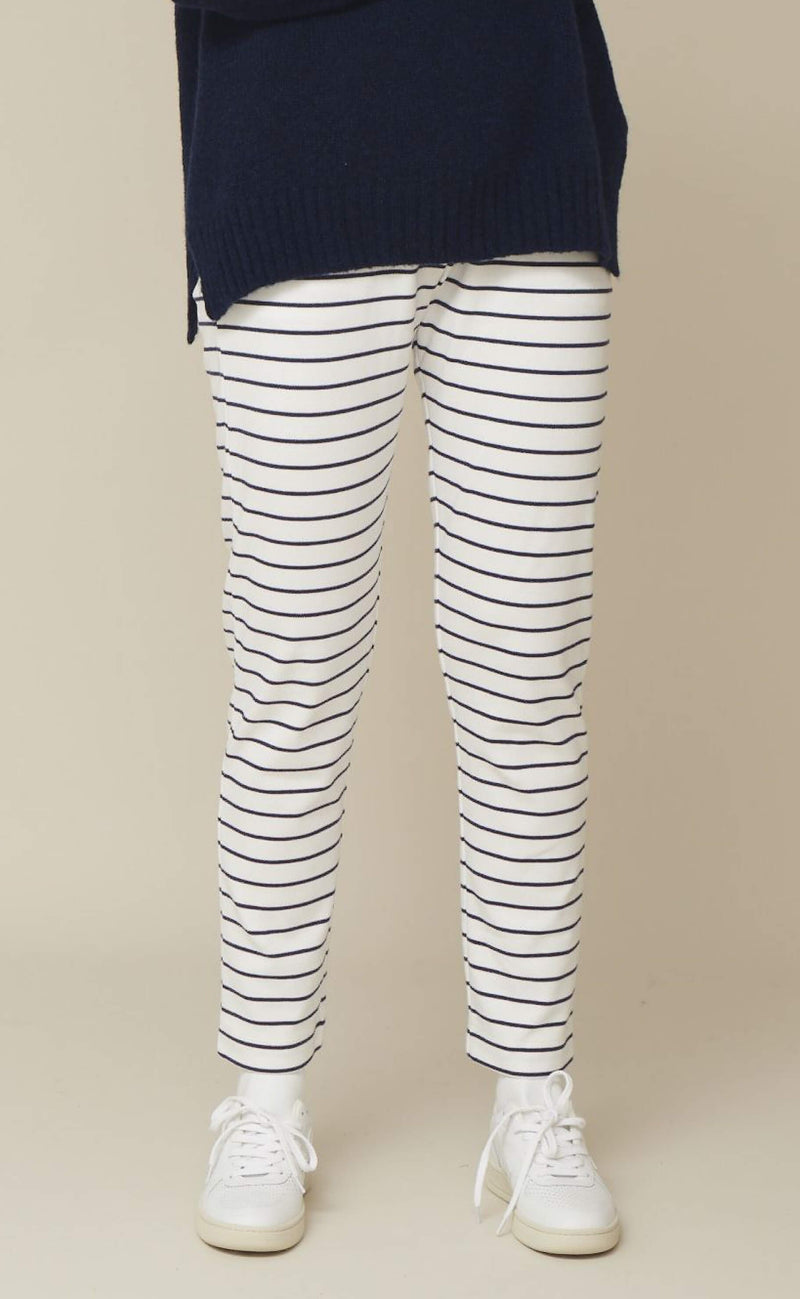 Basic Apparel Bukser - Saga Striped - Off White / Navy
