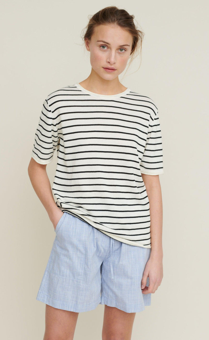Basic Apparel T-shirt - Soya Stripe - Whisper White / Black