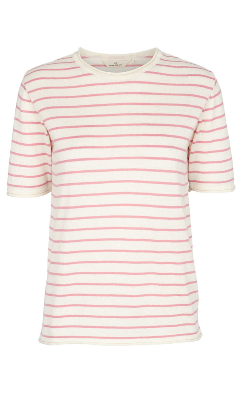 Basic Apparel T-shirt - Soya Stripe - Whisper White / Wild Rose