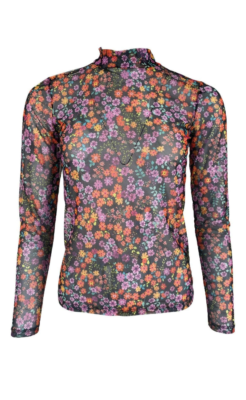 Black Colour Bluse - Milano Mesh - Black Flower