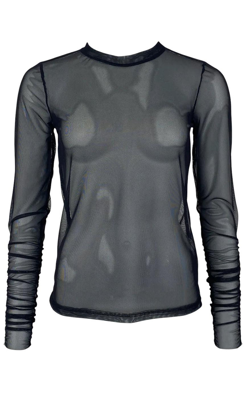 Black Colour Bluse - Pisa Mesh - Black