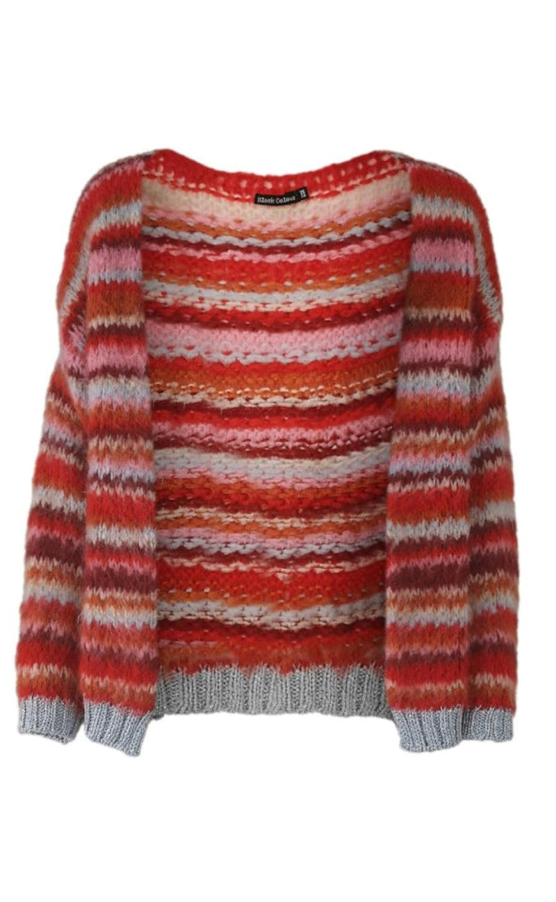 Black Colour Cardigan - TUULA striped - Red