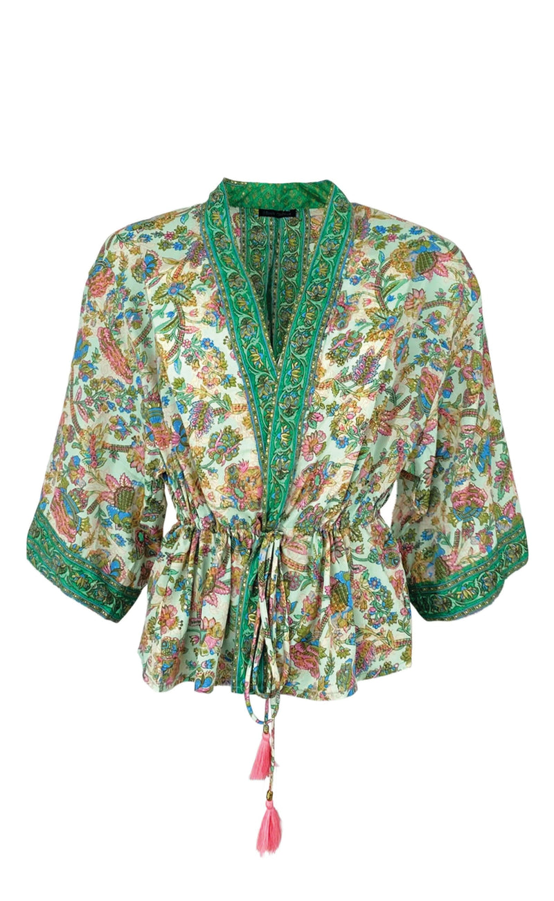 Black Colour Kimono - Luna Bolero - Green Calypso