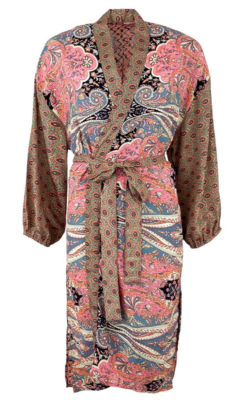 Black Colour Kimono - Luna Long - Pink Exotic