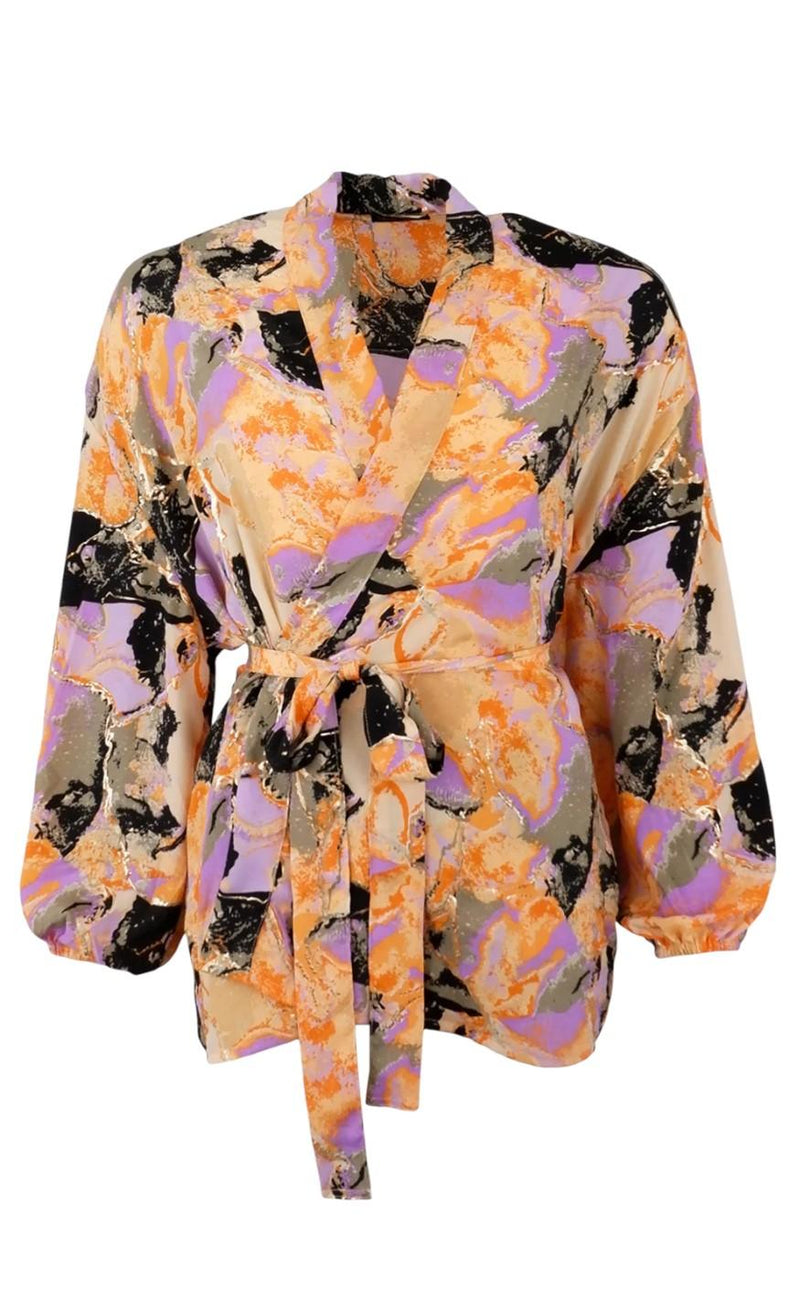 Black Colour Kimono - Luna - Orange Marble