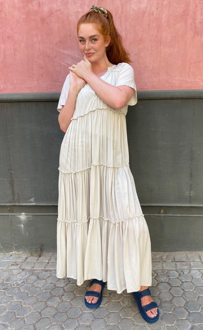 Black Colour Kjole - Ada Maxi Boho - Beige