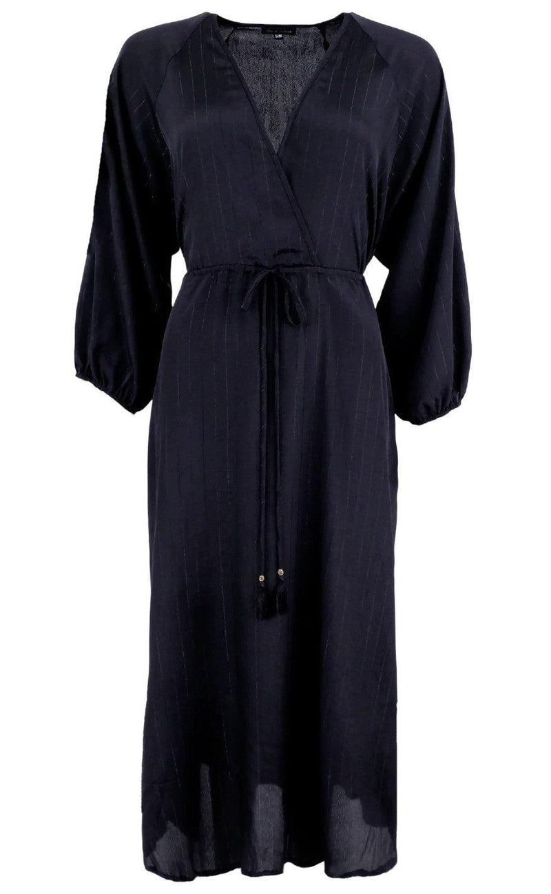 Black Colour Kjole - Luna V-Neck Long - Black Pinstripe