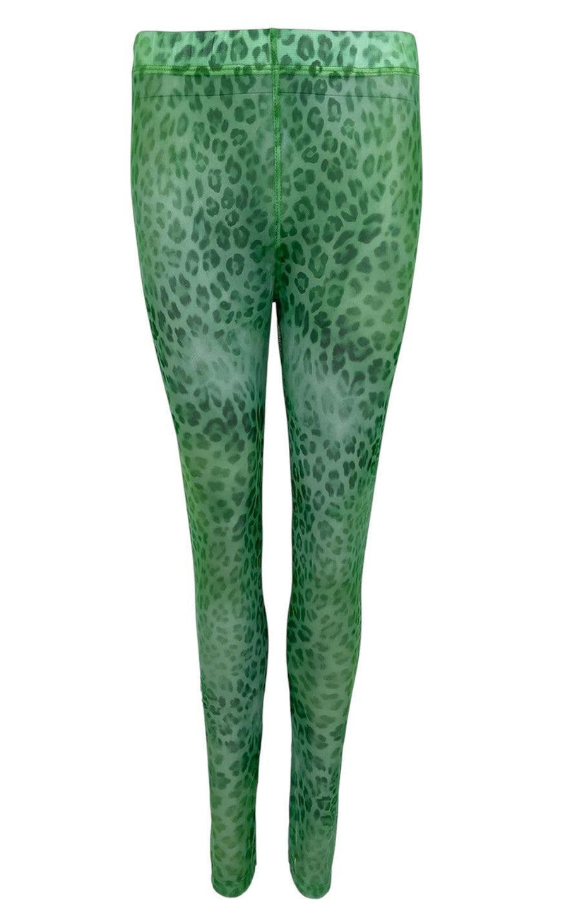 Black Colour Leggings - Florence Mesh - Green Leo