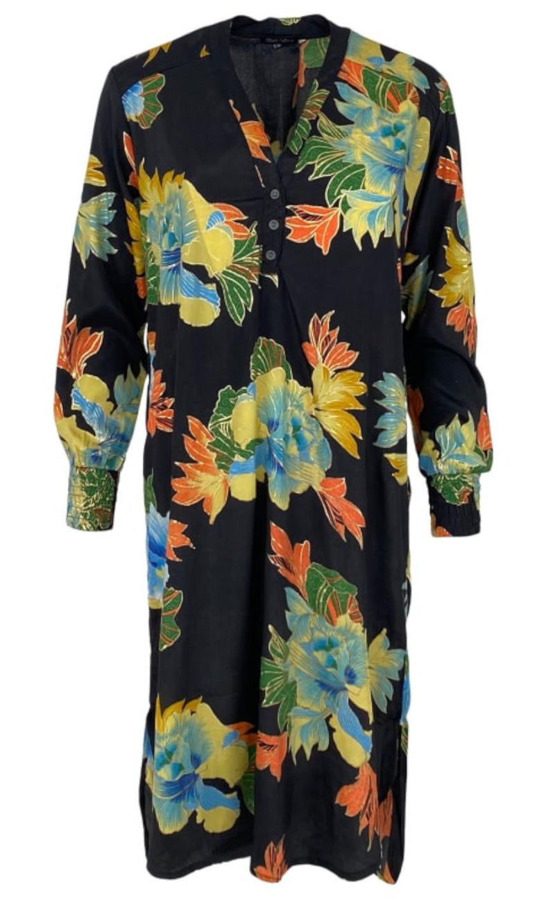 Black Colour Shirt Dress - Luna - Floral Black