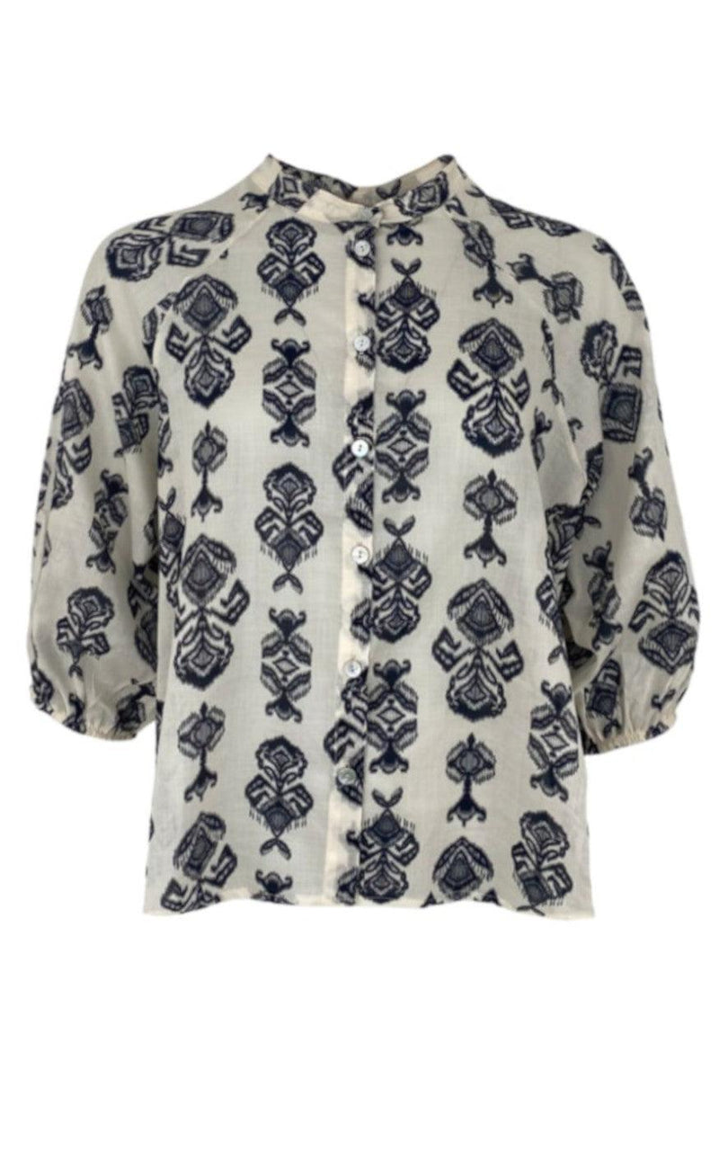 Black Colour Shirt - Ikat - Off White/Black