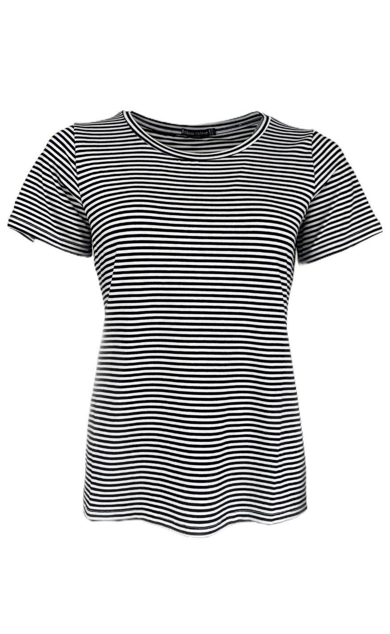 Black Colour T-shirt - Polly Striped - Black