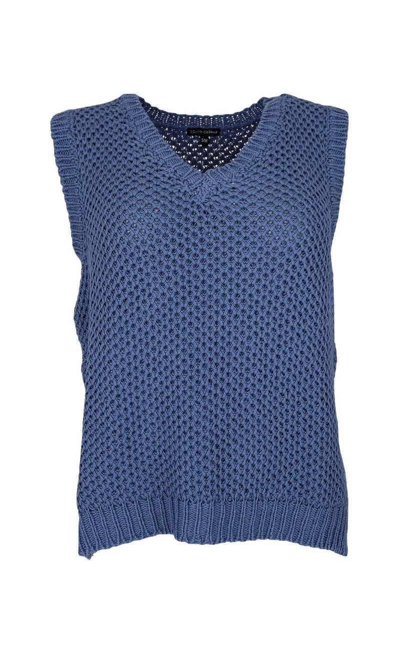 Black Colour Vest - Faida Knit - Blue