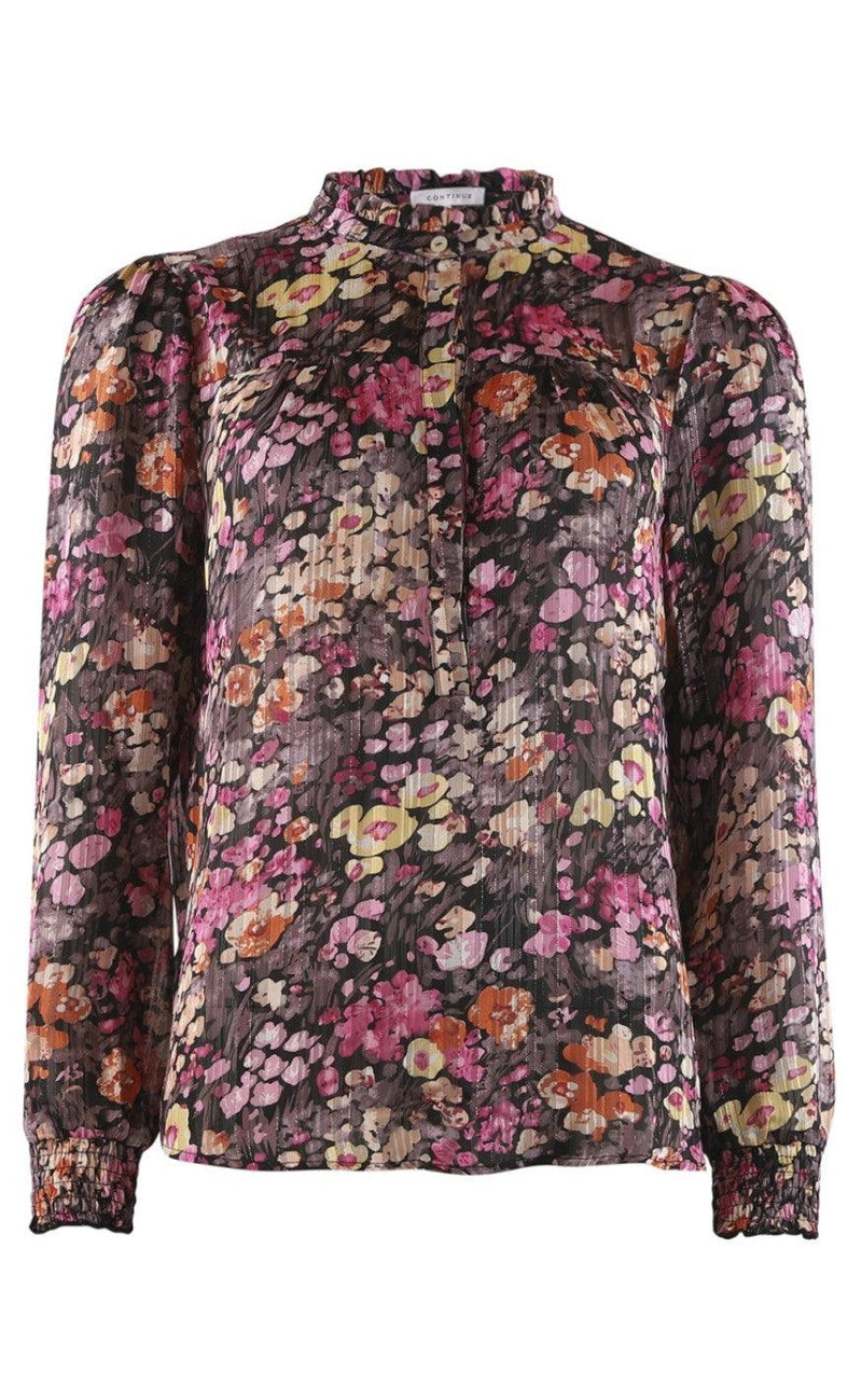 Continue Bluse - Asta - Black Pink Orange Flower
