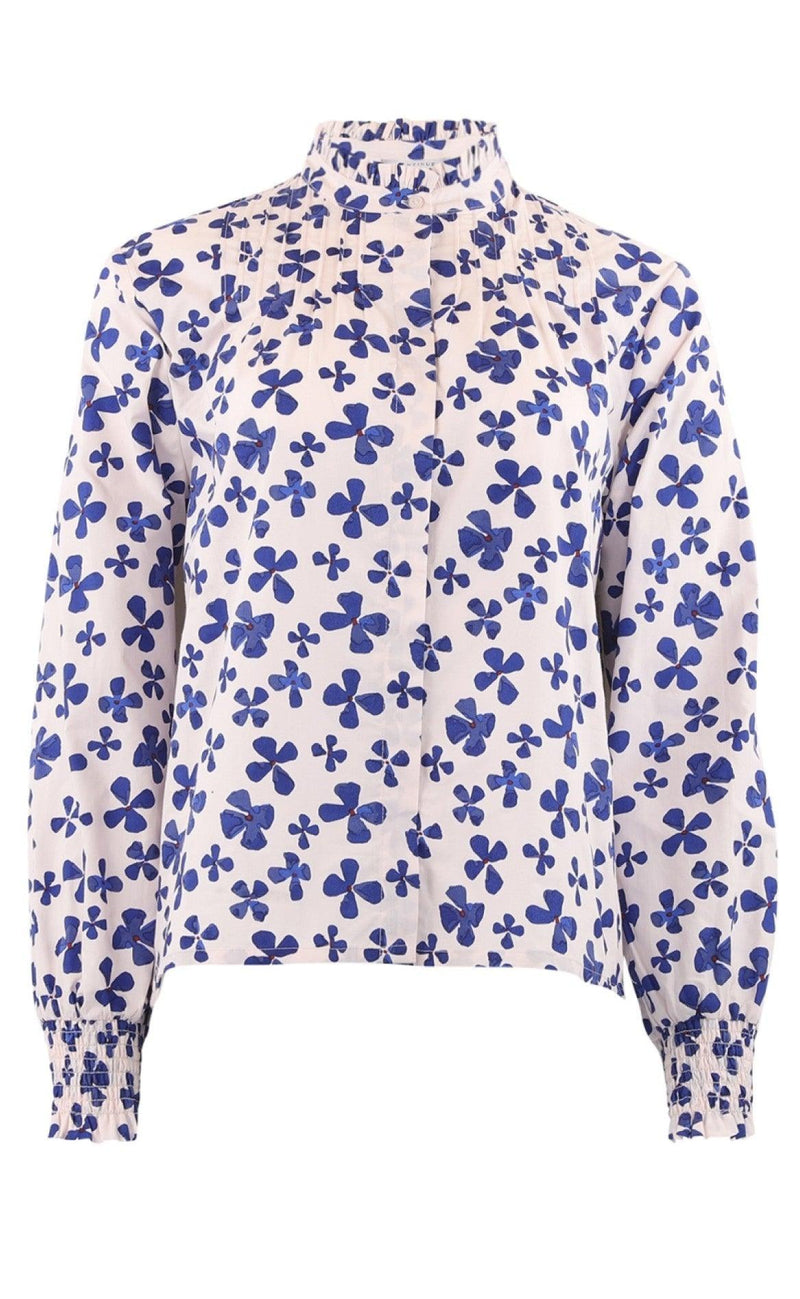 Continue Bluse - Viola - White With Blue Print