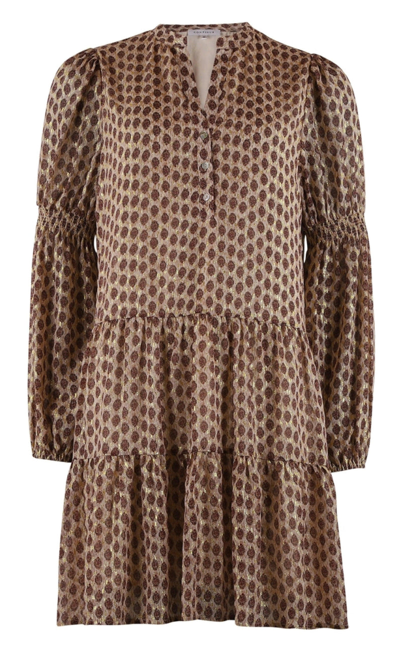 Continue Kjole - Annika - Gold Foil Print Sand