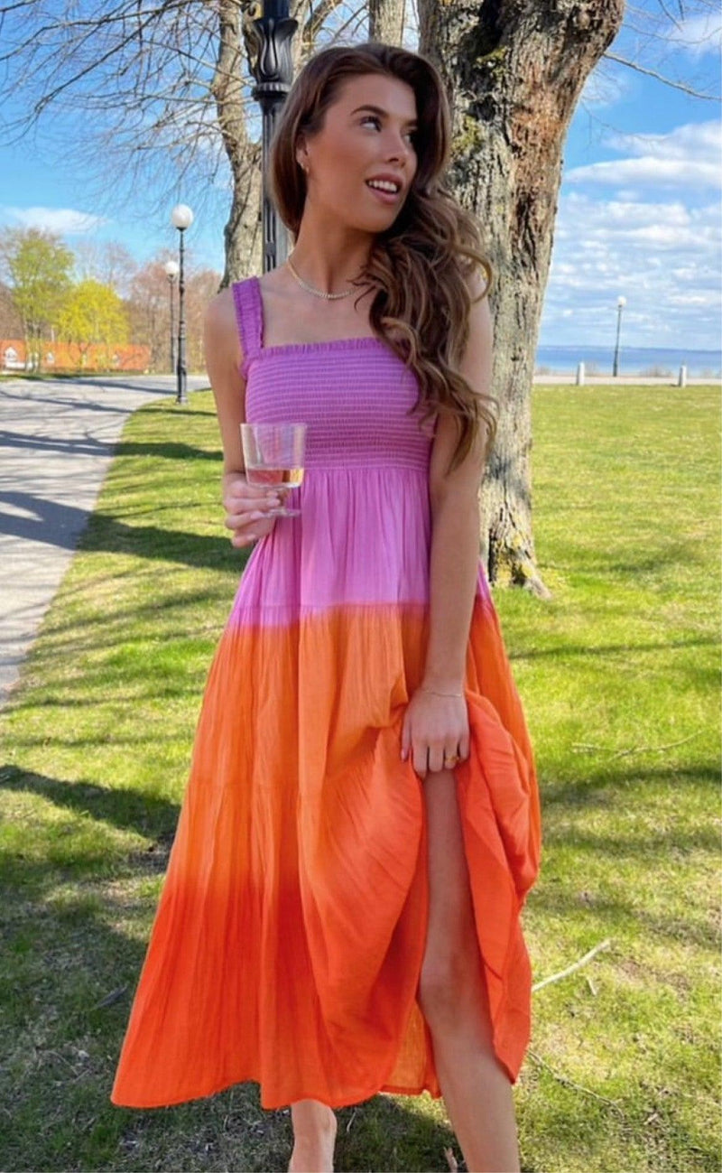 Continue Kjole - Beth - Orange/Pink Dip Dye