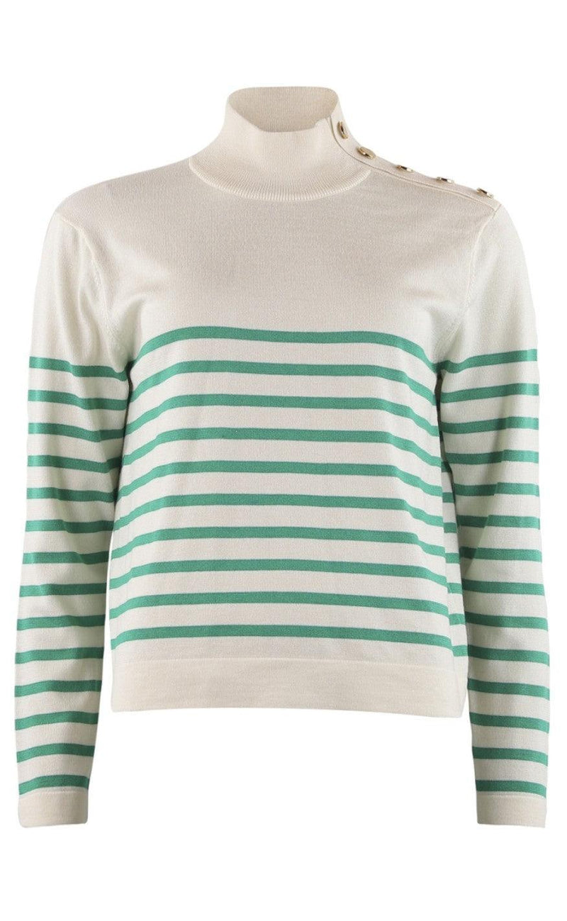 Continue Strikbluse - Sissa - Off White With Green Stripes