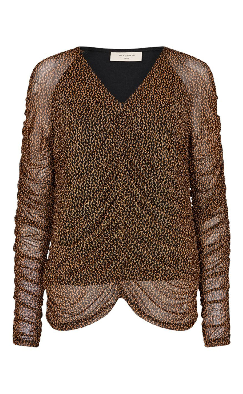 Freequent Bluse - Mono - Black With Roasted Pecan