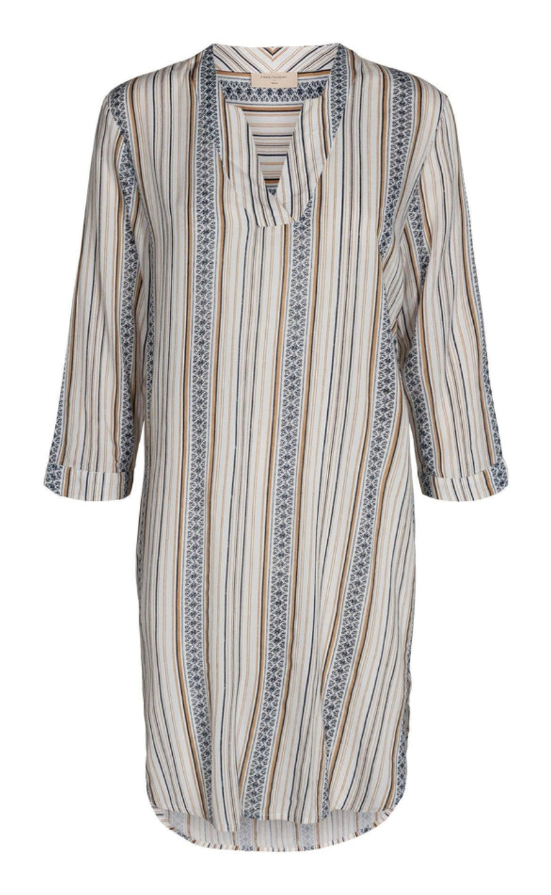 Freequent Kjole - Bea Shirt Stripe - Beige Sand Mix