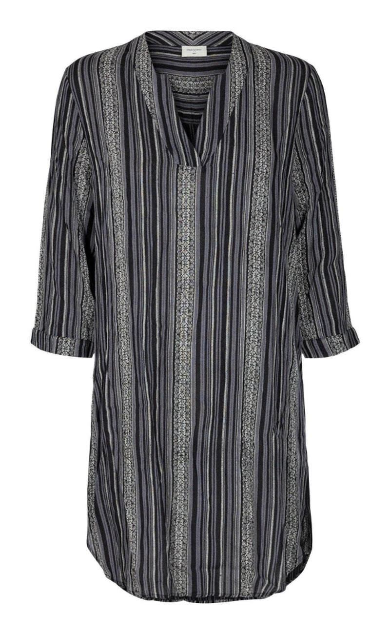 Freequent Kjole - Bea Shirt Stripe - Black Mix
