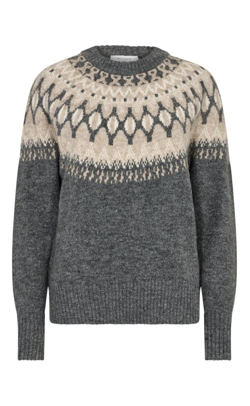 Freequent Pullover - Merla - Grey Mel With Silver Mink