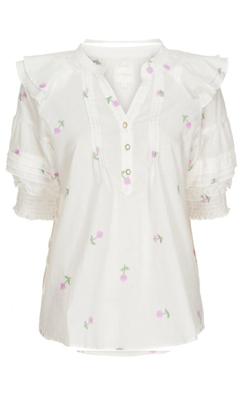 Gossia Bluse - Freya - White With Lavender Flower