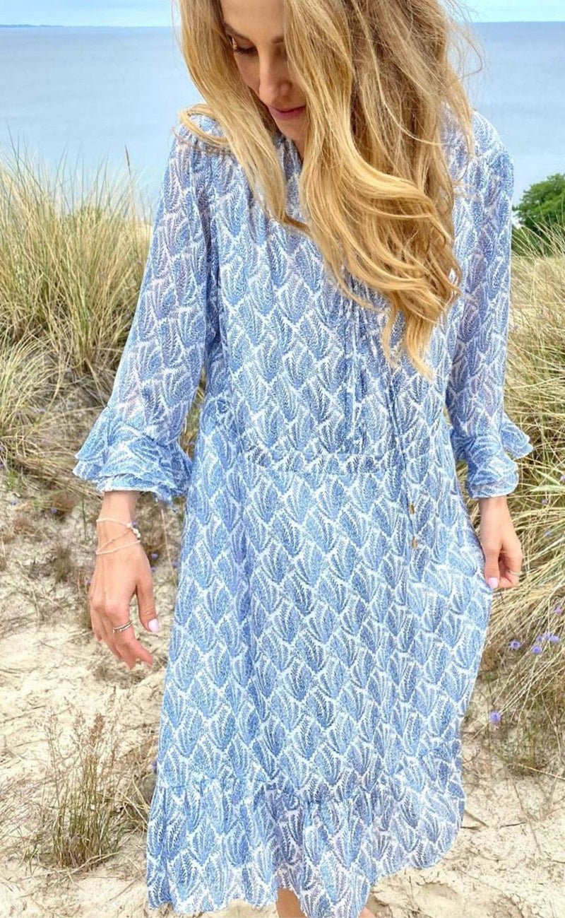 Gossia Kjole - Mia Maja - Blue Leaf Print