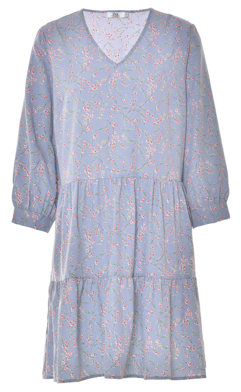 INA Copenhagen Kjole - Camille - Blue / Rose Flower