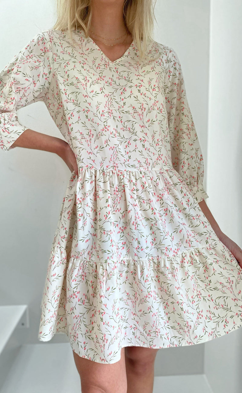 INA Copenhagen Kjole - Camille - White / Rose Flower