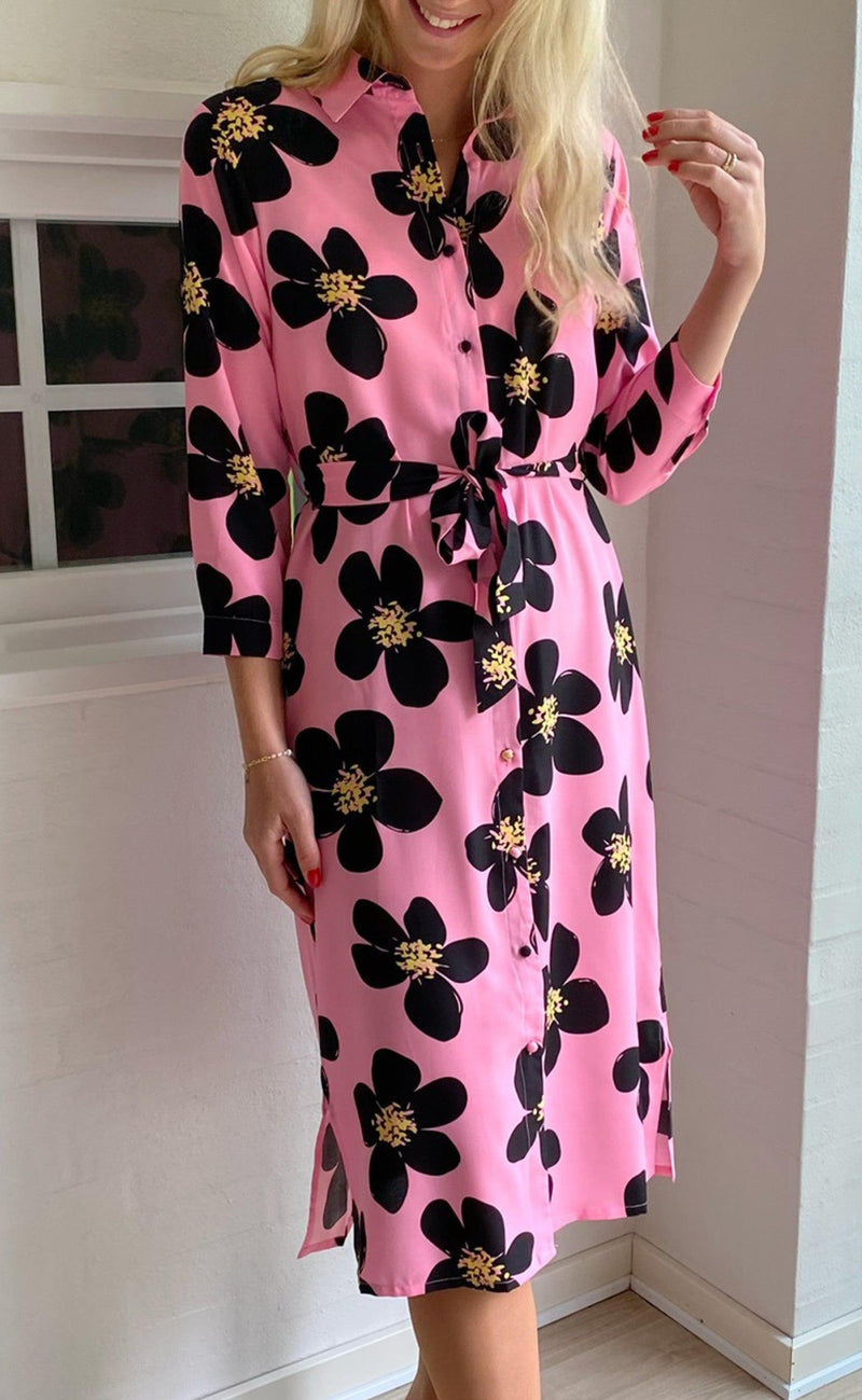 INA Copenhagen Kjole - Isabella - Pink/Black Flower