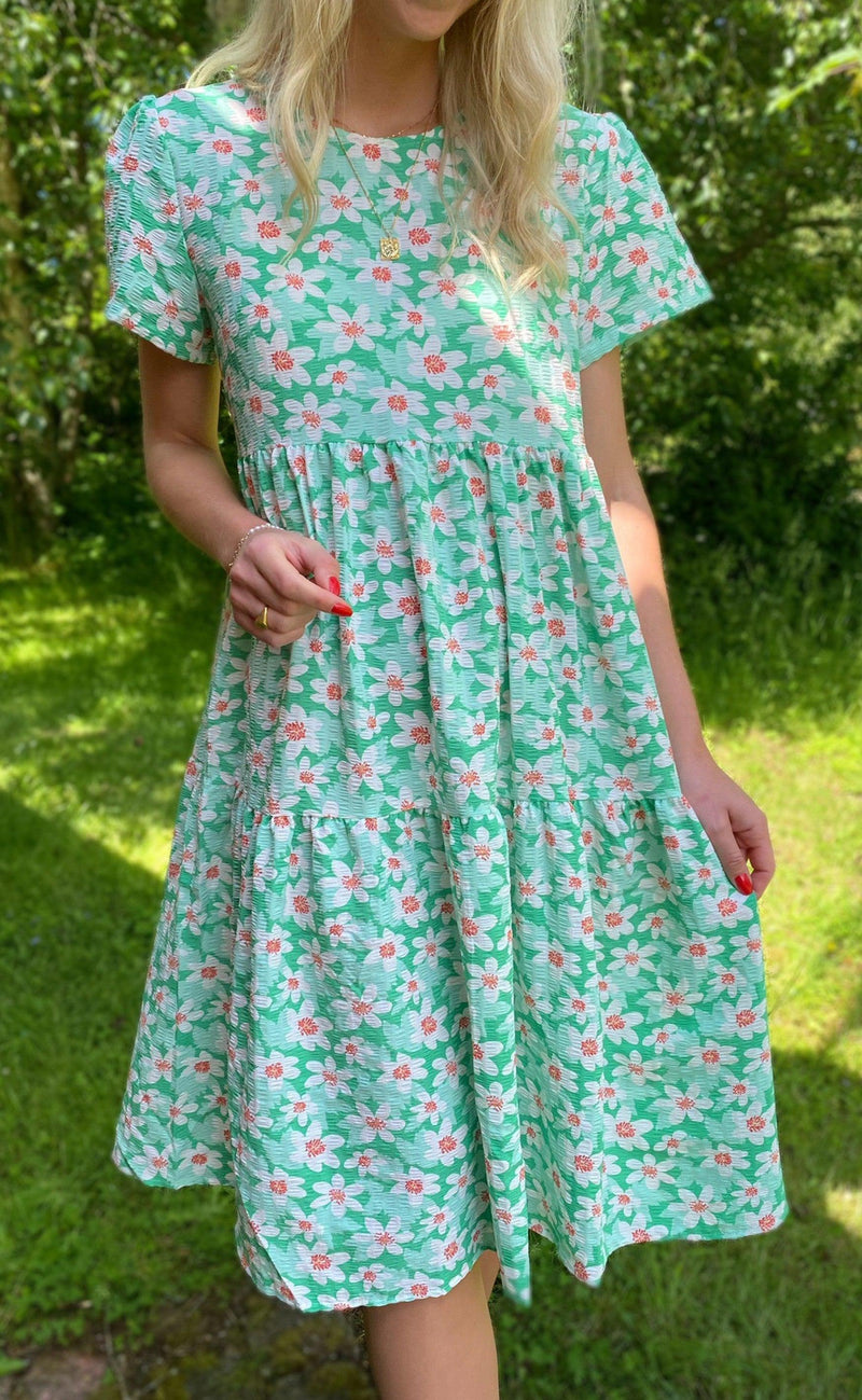 INA Copenhagen Kjole - Selma - Green Flower