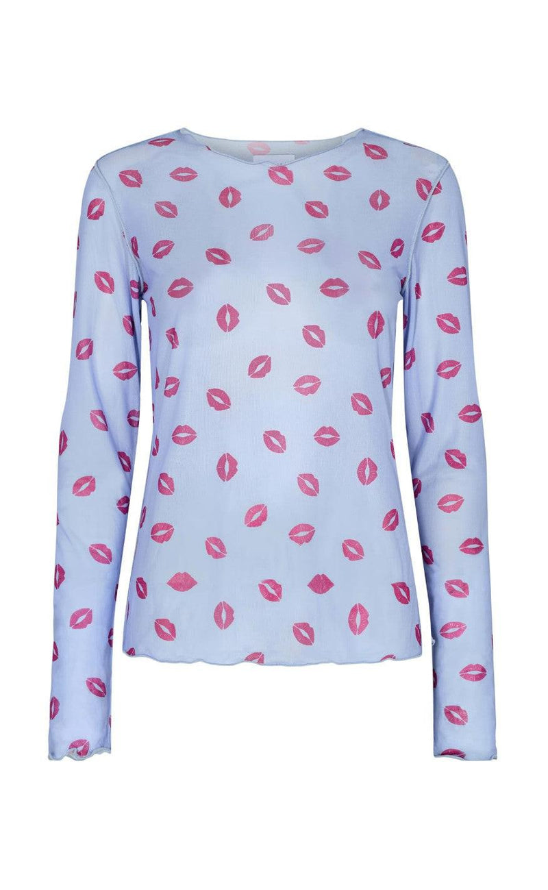 Liberte Bluse - Mesh - Lip Print Blue
