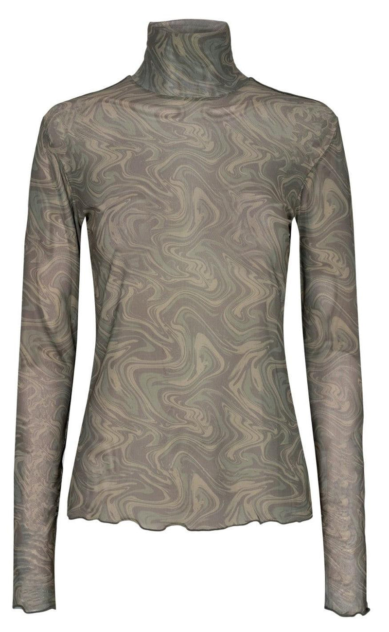 Liberte Highneck Bluse - Mesh - Army Twist