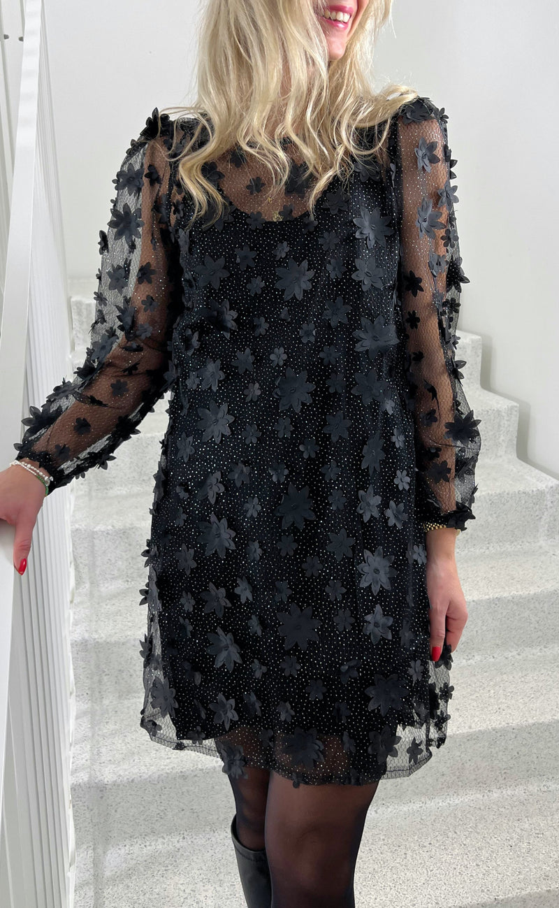 Liberte Kjole - Lamilla - Black Glitter Flower