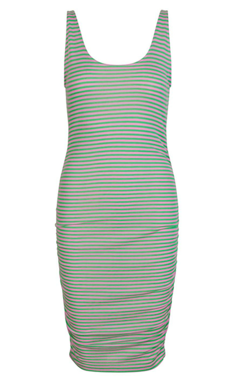 MbyM Kjole - Dovile - Bright Green Pink Stripe