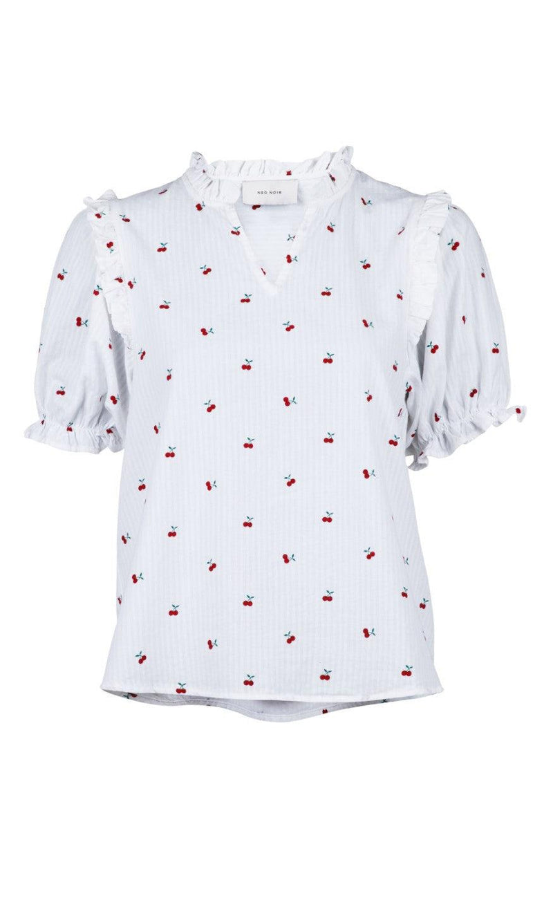 Neo Noir Bluse - Rosalie Cherry Print - White