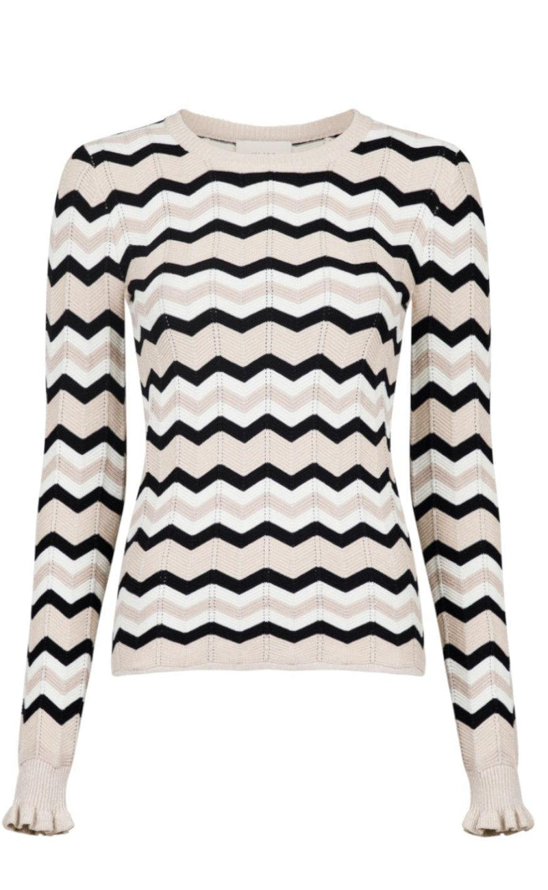 Neo Noir Knit Bluse - Nelle Chevron - Sand