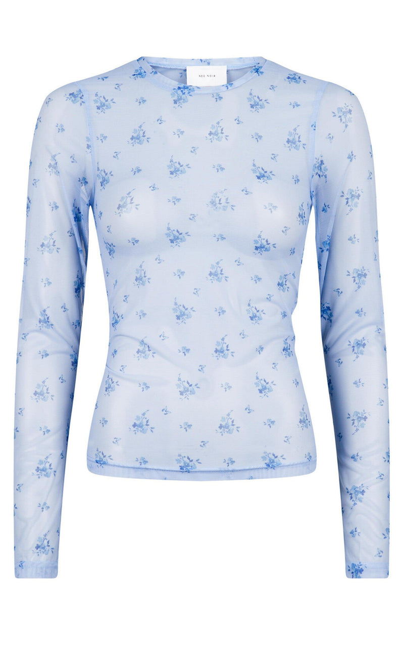 Neo Noir Mesh bluse - Ella Flower - Light Blue