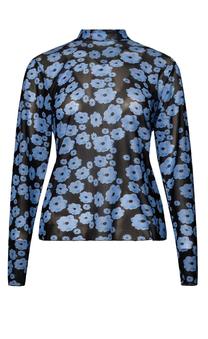 Noella Bluse - Eya Mesh - Black/Blue Flower