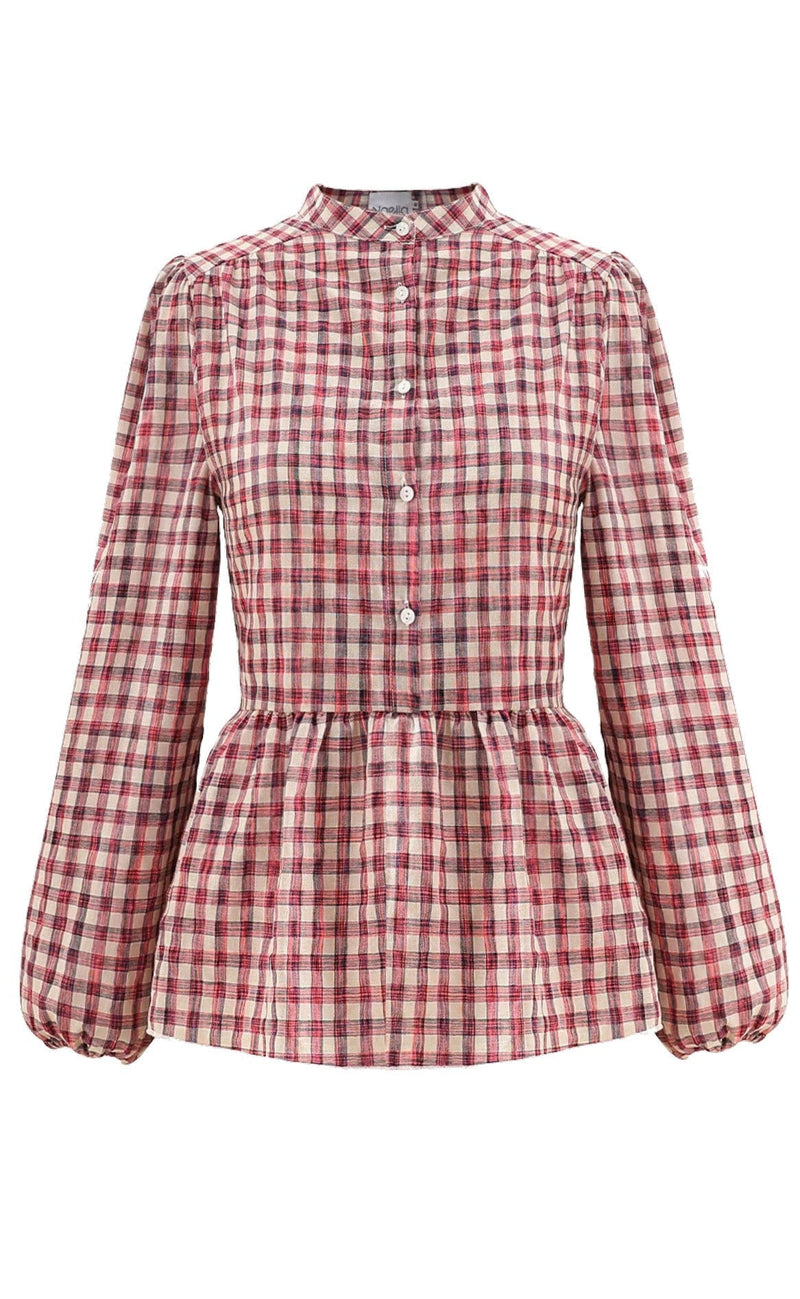 Noella Bluse - Rose - Neon Pink Check
