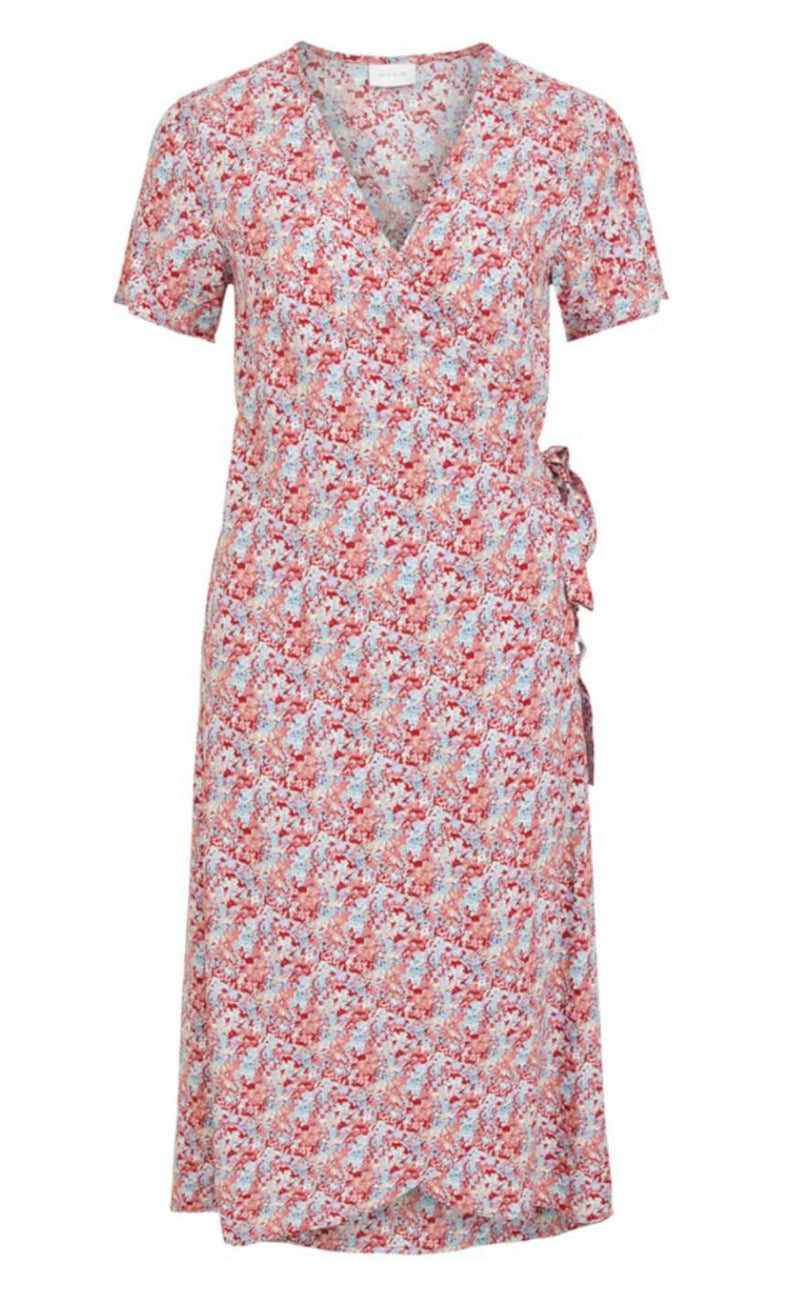 VILA Kjole - Dinti Wrap - Cloud Dancer/ Red Flower