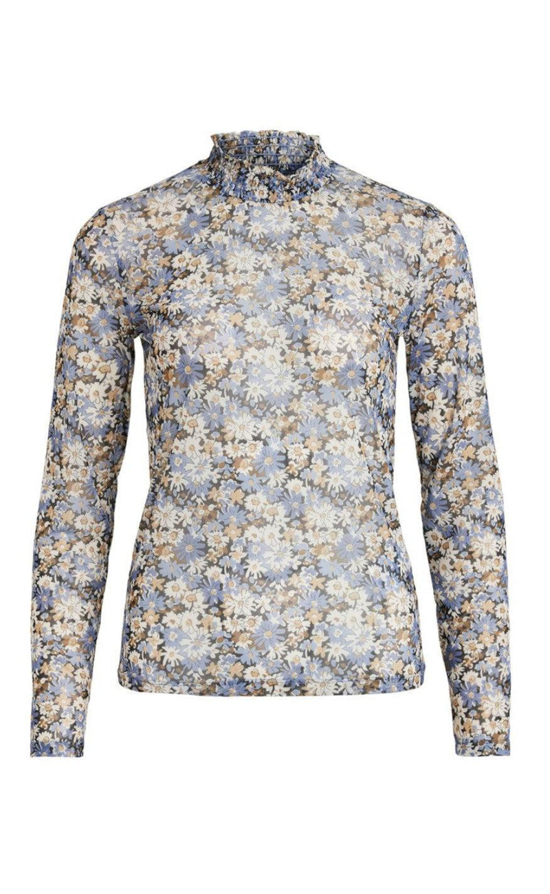 VILA Top - Camila Mesh - Black/ Flower Print