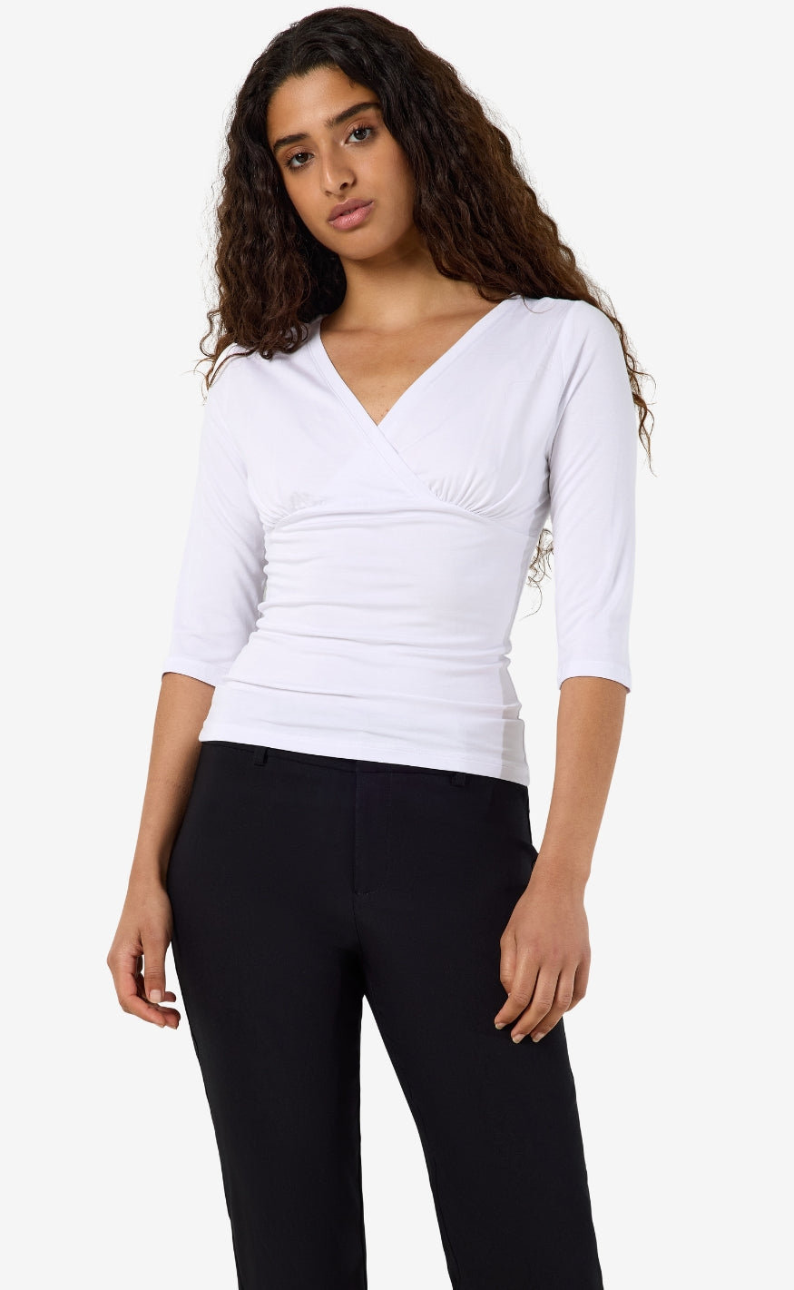 Noisy May Topp - June 3/4 V-Neck - Snow White