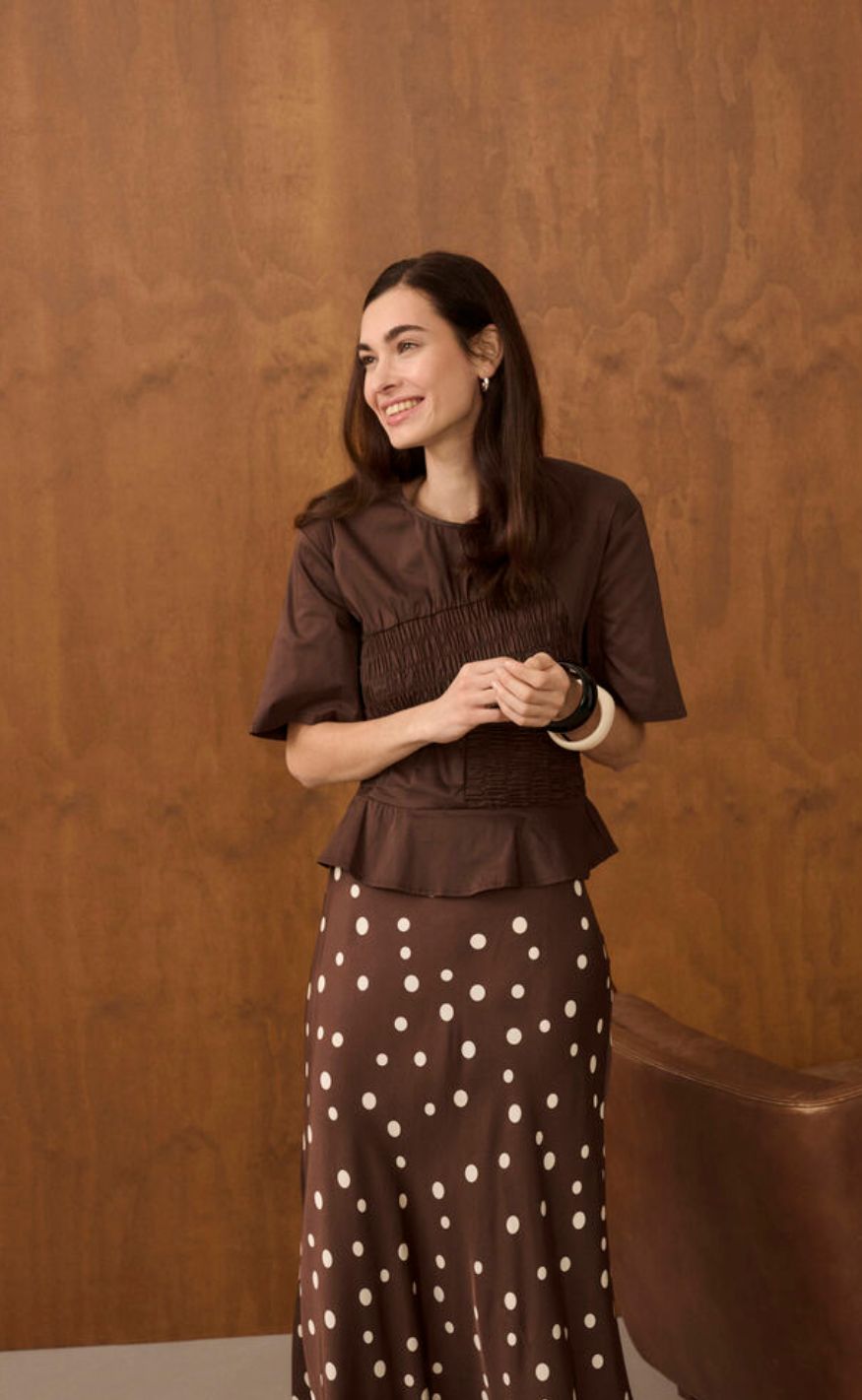 Culture Skjørt - Dotty Berna - Brown/Whitecap Dot