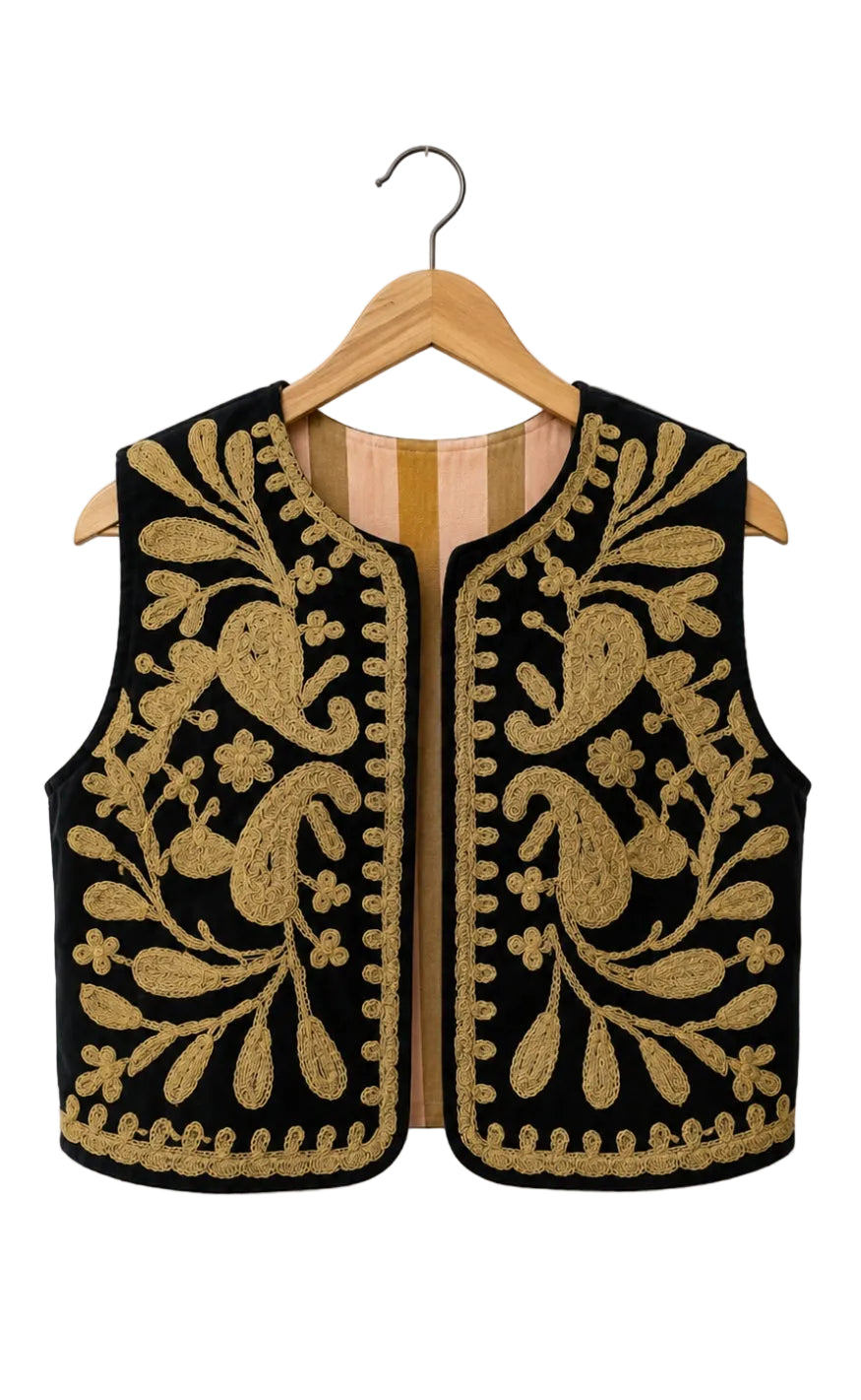 Say INA Copenhagen Vest - Abella - Black w. Gold Embroidery