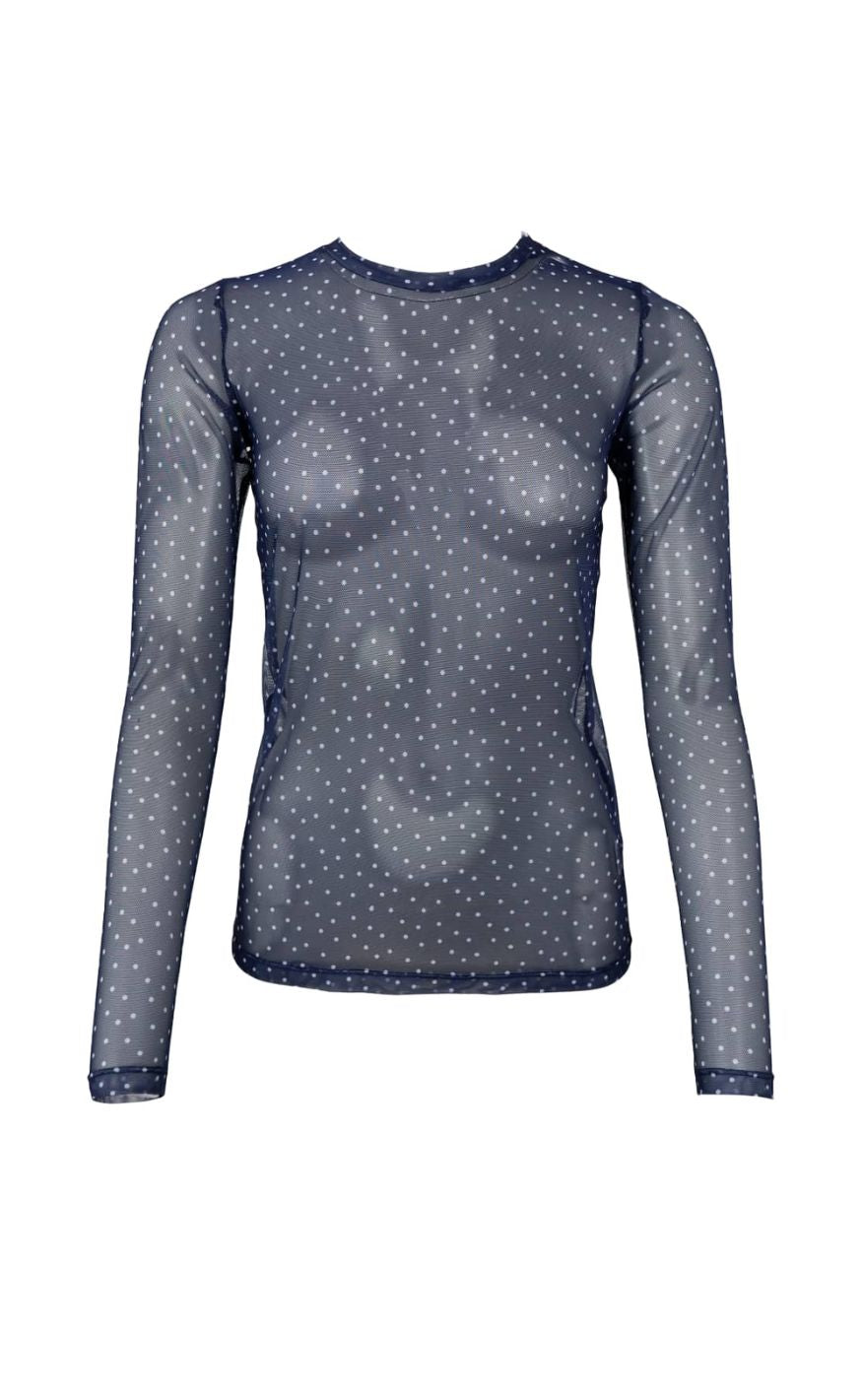 Black Colour Bluse - Anne Mesh - Navy Dot